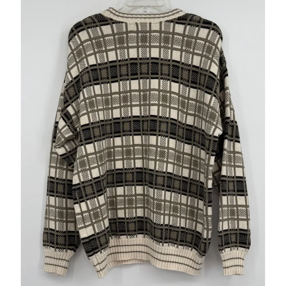 VTG 90's JTJ Collections Men's L Cotton Check Crew Neck Knit Sweater Grandpacore